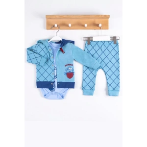 Eterelle Cep Desenli Kapişonlu % 100 Pamuk Hırkalı 3lü Erkek Takım