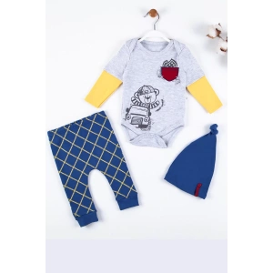 Eterelle Cep Nakışlı Bear Desenli 3lü % 100 Pamuklu Erkek Takım