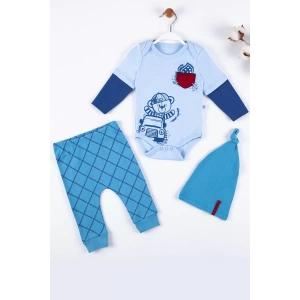 Eterelle Cep Nakışlı Bear Desenli 3lü % 100 Pamuklu Erkek Takım