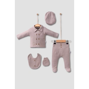 Eterelle Cepli Waffle % 100 Pamuk 5li Erkek Bebek Hastane Çıkış Seti