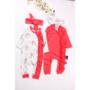 Eterelle Çiçek Desenli Kız Bebek 4lü Tulum Seti