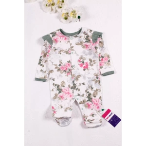 Eterelle Çiçek Desenli Şapkalı Kız Bebek Tulumu