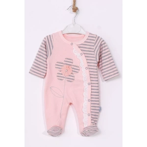 Eterelle Çiçek Nakışlı % 100 Pamuk Ayaklı Kız Bebek Tulumu