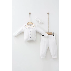 Eterelle Çiçek Nakışlı Düşmeli Bandanalı Kız Bebek Takımı