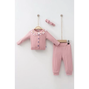 Eterelle Çiçek Nakışlı Düşmeli Bandanalı Kız Bebek Takımı