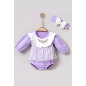 Eterelle Çiçek Nakışlı Tüllü Bandanalı Kız Bebek Romper