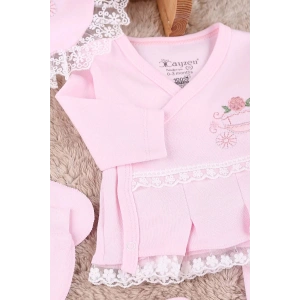 Eterelle Çiçekli Araba Nakışlı Dantelli 5li Kız Bebek Hastane Çıkışı 0-3 Ay