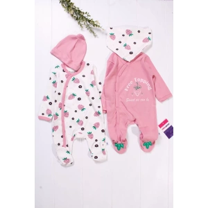 Eterelle Çilek Desenli Kız Bebek 4lü Tulum Seti