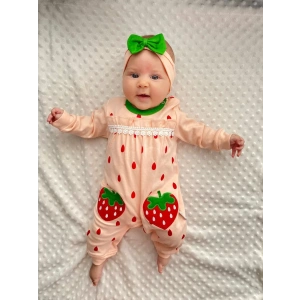 Eterelle Çilek Nakışlı % 100 Pamuk Kız Bebek Tulumu