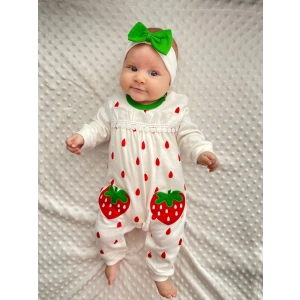 Eterelle Çilek Nakışlı % 100 Pamuk Kız Bebek Tulumu