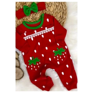 Eterelle Çilek Nakışlı % 100 Pamuk Kız Bebek Tulumu