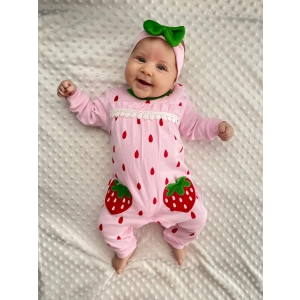 Eterelle Çilek Nakışlı % 100 Pamuk Kız Bebek Tulumu
