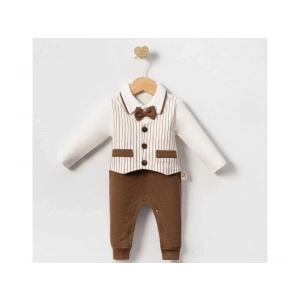 Eterelle Çizgili Papyonlu Erkek Bebek Tulum % 100 Pamuk