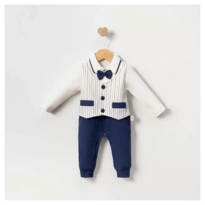 Eterelle Çizgili Papyonlu Erkek Bebek Tulum % 100 Pamuk