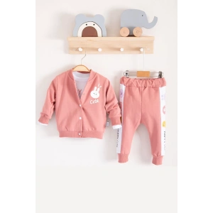 Eterelle Cute Funny Desenli Kapişonlu Pamuklu 3lü Kız Bebek Takımı