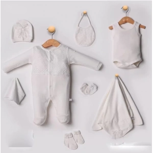 Eterelle Dantel İşlemeli 10 Parça Yeni Doğan Hastane Seti %100 Pamuk