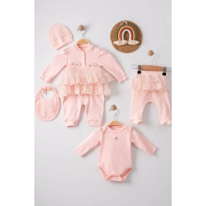 Eterelle Dantel İşlemeli 5li % 100 Pamuklu Kız Bebek Takımı