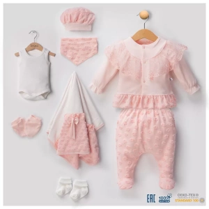 Eterelle Dantel İşlemeli Kabartmalı 10 Parça Kız Bebek Hastane Çıkışı Kutulu %100 Pamuk