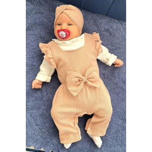 Eterelle Dantel Yaka Detaylı Fiyonklu 2li Kız Bebek Salopet Tulum