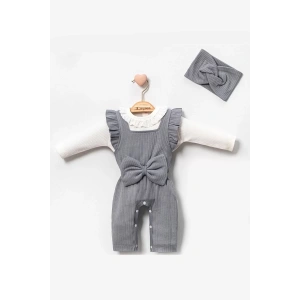 Eterelle Dantel Yaka Detaylı Fiyonklu 2li Kız Bebek Salopet Tulum