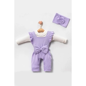 Eterelle Dantel Yaka Detaylı Fiyonklu 2li Kız Bebek Salopet Tulum