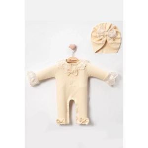 Eterelle Dantel Yaka Detaylı Şapkalı 2li Kız Bebek Tulum