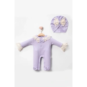 Eterelle Dantel Yaka Detaylı Şapkalı 2li Kız Bebek Tulum