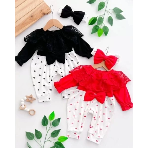 Eterelle Dantel Yaka Kız Bebek Tulumu % 100 Pamuk