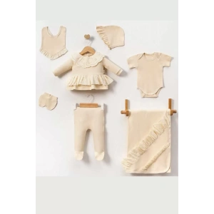 Eterelle Dantel Yaka Yenidoğan Kız Bebek 7 Parça Battaniyeli Hastane Çıkışı Seti