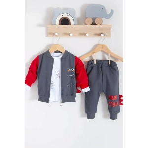 Eterelle Dinazor Desenli Hırkalı 3lü Erkek Bebek Takım