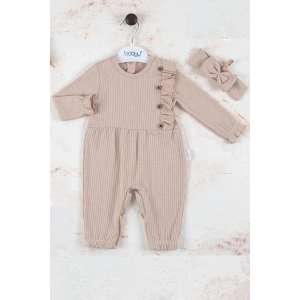 Eterelle Düğme Detaylı Bandanalı % 100 Pamuk Kız Bebek Tulumu