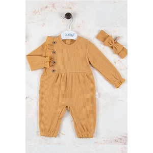 Eterelle Düğme Detaylı Bandanalı % 100 Pamuk Kız Bebek Tulumu