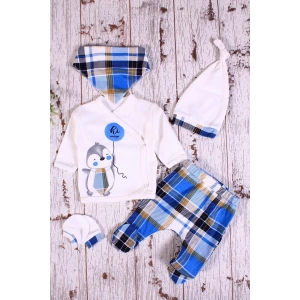 Eterelle Ekoseli Penguen Desenli Fularlı 5li Erkek Hastane Çıkışı