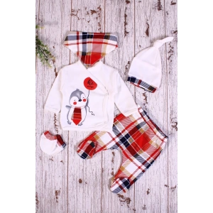 Eterelle Ekoseli Penguen Desenli Fularlı 5li Erkek Hastane Çıkışı