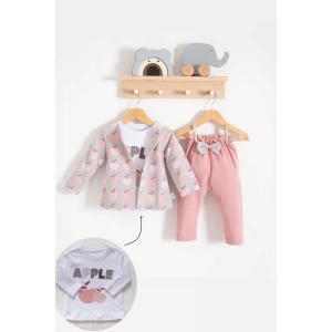 Eterelle Elma Desenli Ceketli 3lü Kız Bebek Takımı