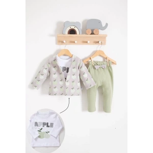 Eterelle Elma Desenli Ceketli 3lü Kız Bebek Takımı