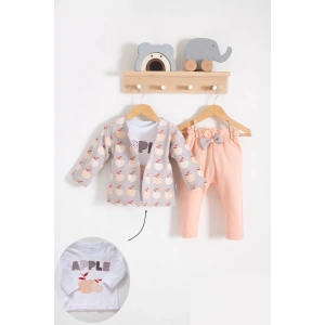 Eterelle Elma Desenli Ceketli 3lü Kız Bebek Takımı