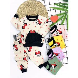 Eterelle 9-12-18-24 Ay Bayan Mickey Baskılı Cepli 2li Kız Bebek Takımı Lila