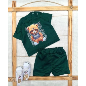 Eterelle 9-12-18-24 Ay Dansçı Ayıcık Baskılı Şortlu Kısa Kollu Tişört 2li Erkek Bebek Takımı