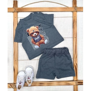 Eterelle 9-12-18-24 Ay Dansçı Ayıcık Baskılı Şortlu Kısa Kollu Tişört 2li Erkek Bebek Takımı