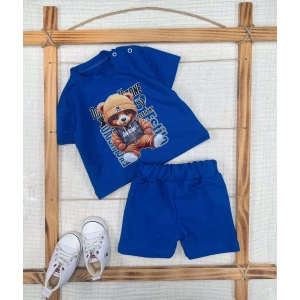 Eterelle 9-12-18-24 Ay Dansçı Ayıcık Baskılı Şortlu Kısa Kollu Tişört 2li Erkek Bebek Takımı