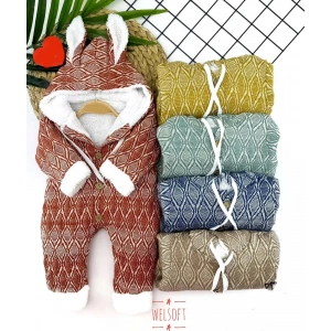 Eterelle 9-12-18-24 Ay Düğme Kapamalı Kulaklı Kapşonlu Motif Desenli Örme Kumaş Kız Erkek Bebek Tulumu Lacivert