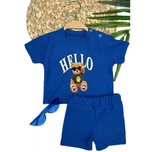 Eterelle 9-12-18-24 Ay Hello Gözlüklü Ayıcık Baskılı Şortlu Kısa Kollu Tişört 2li Erkek Bebek Takımı