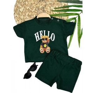 Eterelle 9-12-18-24 Ay Hello Gözlüklü Ayıcık Baskılı Şortlu Kısa Kollu Tişört 2li Erkek Bebek Takımı