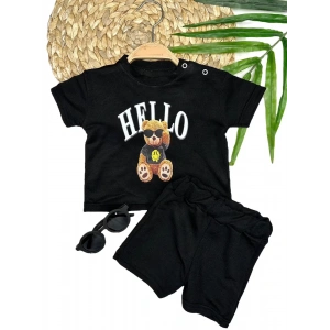 Eterelle 9-12-18-24 Ay Hello Gözlüklü Ayıcık Baskılı Şortlu Kısa Kollu Tişört 2li Erkek Bebek Takımı