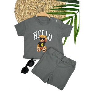 Eterelle 9-12-18-24 Ay Hello Gözlüklü Ayıcık Baskılı Şortlu Kısa Kollu Tişört 2li Erkek Bebek Takımı