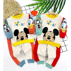 Eterelle 9-12-18-24 Ay Mickey Ve Arkadaşları Desenli Uzun Kollu Sweat 2li Kız Erkek Bebek Takımı Yeşil