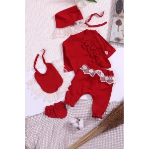 Eterelle Dantel İşlemeli Fisto Detaylı Kız Bebek 5 Parça %100 Pamuk Hastane Çıkışı