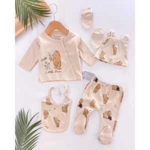 Eterelle Hello Little Bear Baskılı 5 Parça %100 Pamuk Erkek Bebek Hastane Çıkışı
