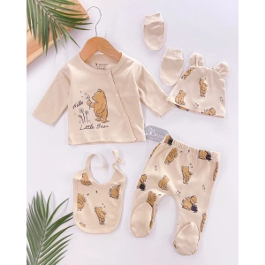 Eterelle Hello Little Bear Baskılı 5 Parça %100 Pamuk Erkek Bebek Hastane Çıkışı